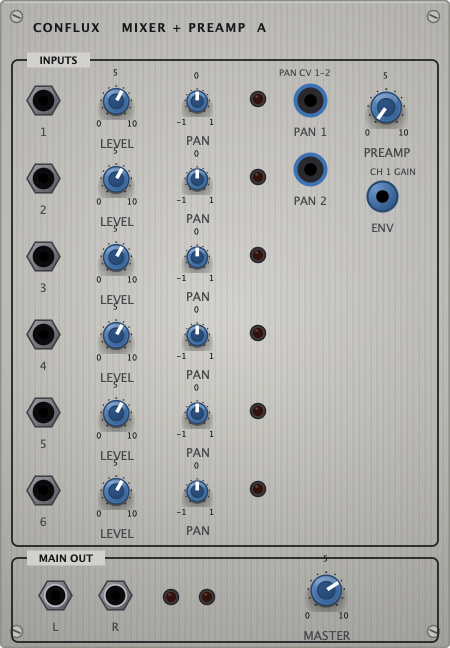The Conflux panel - mixer + preamp