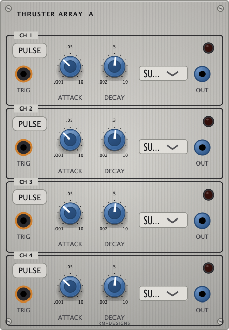 The Thruster Array panel - quad function generator